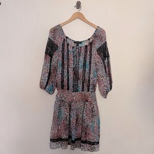 BCBGMAXAZRIA Silk Lace Blocked Dress